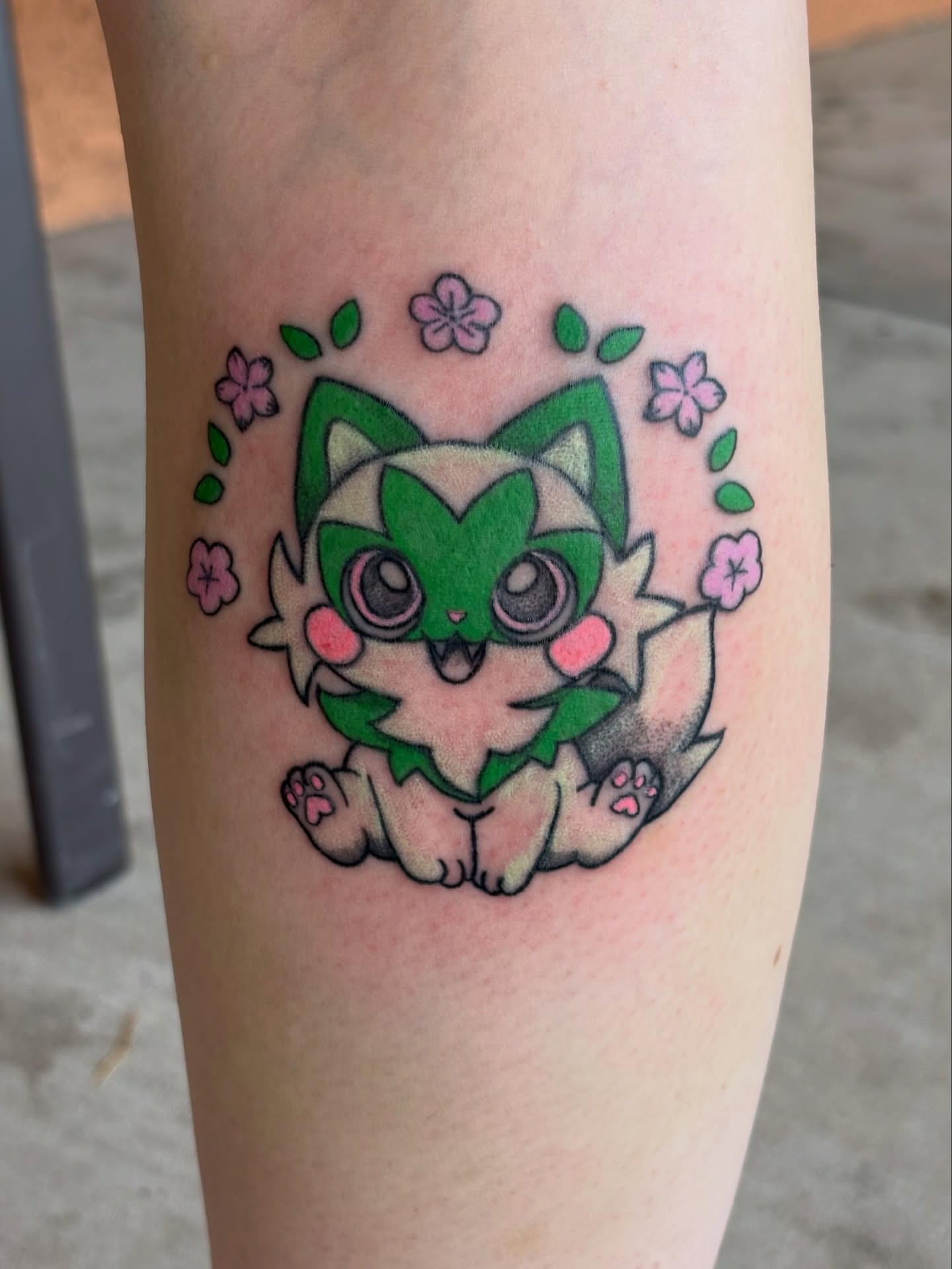 Leafeon new school tattoo on the forearm by Tori Anderson, Minneapolis, Minnesota