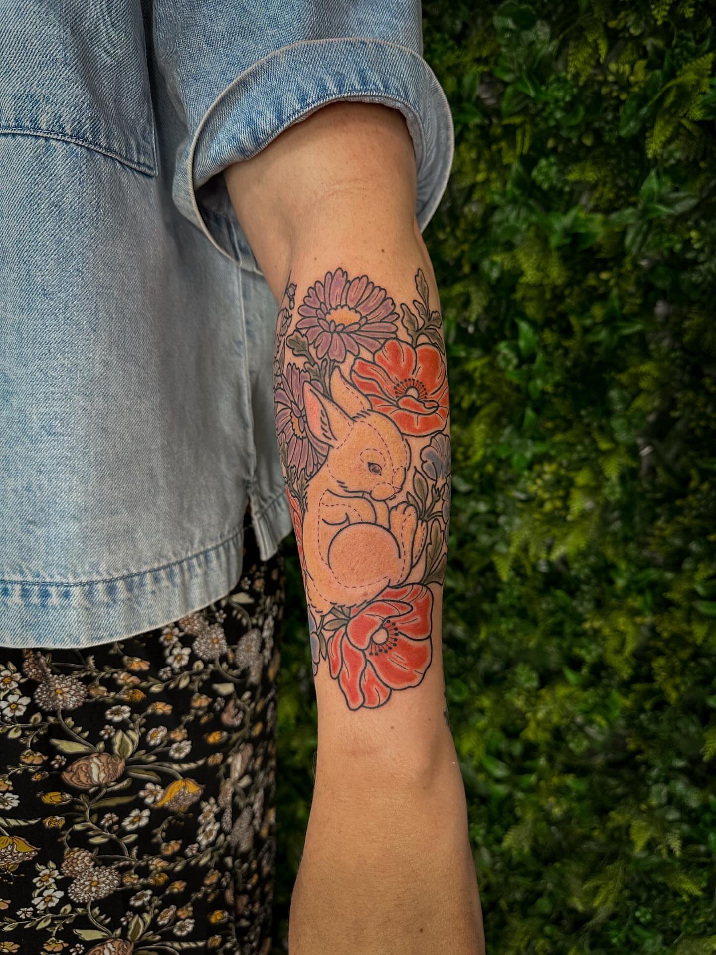 Rabbit and flowers dotwork tattoo on the forearm by 𝑰𝒍𝒍𝒖𝒔𝒕𝒓𝒂𝒕𝒊𝒗𝒆 𝑵𝒂𝒕𝒖𝒓𝒆 𝑻𝒂𝒕𝒕𝒐𝒐 𝑨𝒓𝒕𝒊𝒔𝒕