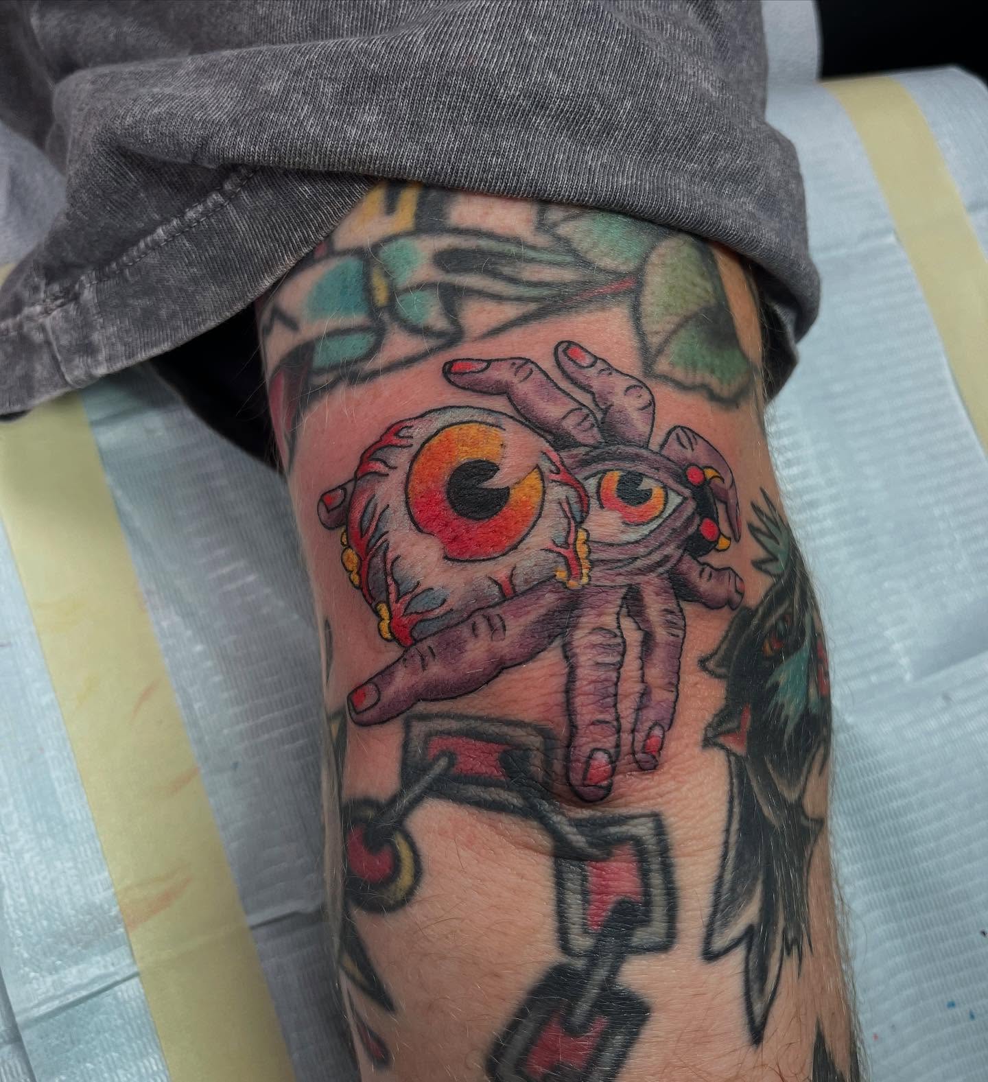 Robotic hand American traditional tattoo on the forearm by Brian Mcfadden