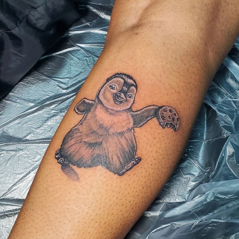 Baby sloth dotwork tattoo on the forearm by Matthew Ray, Harrisburg, North Carolina