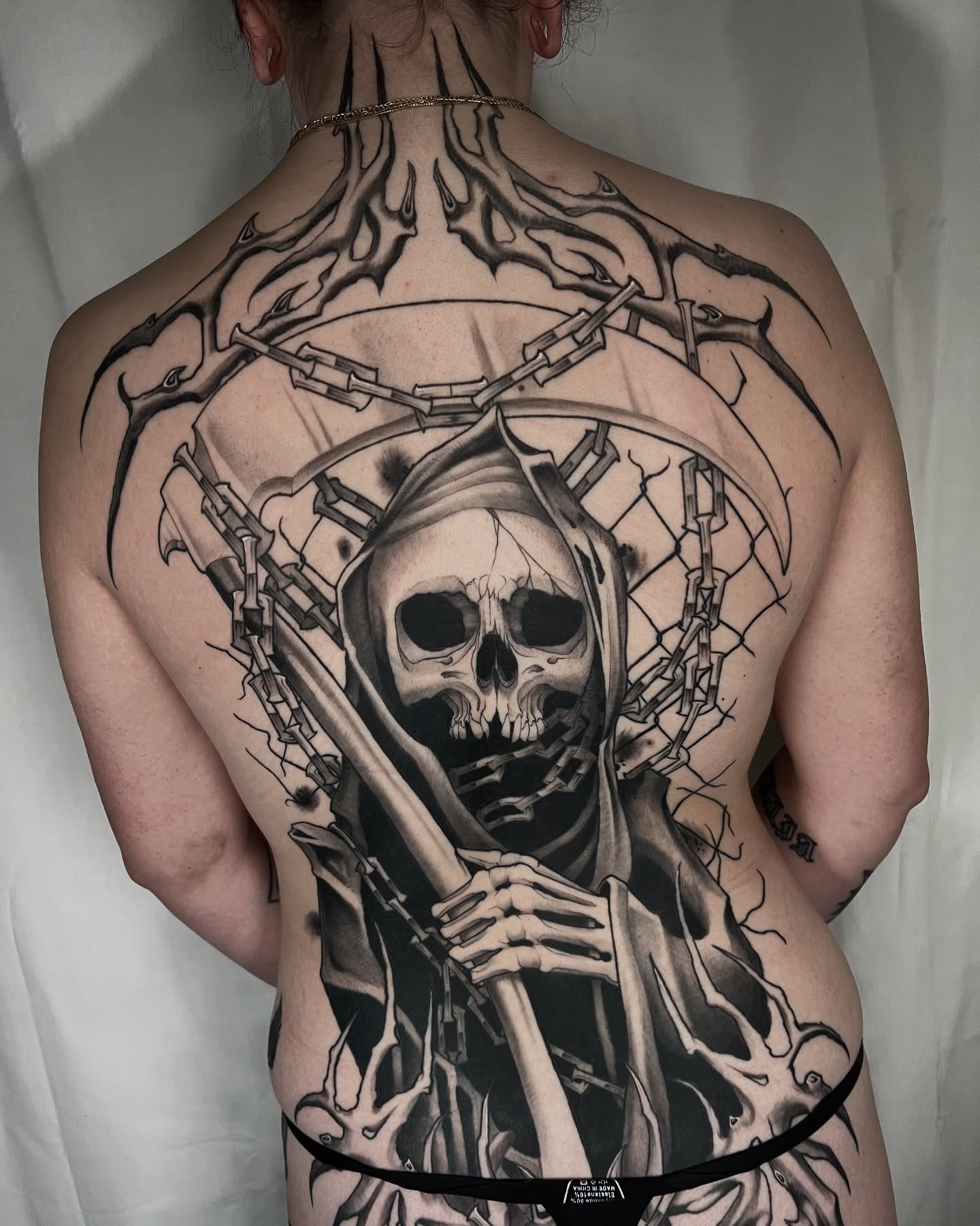 Grim reaper realism tattoo on the back by Las Vegas Tattoo Artist
