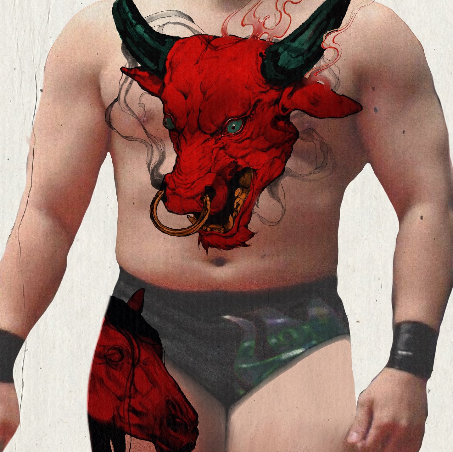 Bull head dark realism tattoo on the chest by 𝙹𝙰𝚉𝚉 𝙲𝙷𝙰𝙾