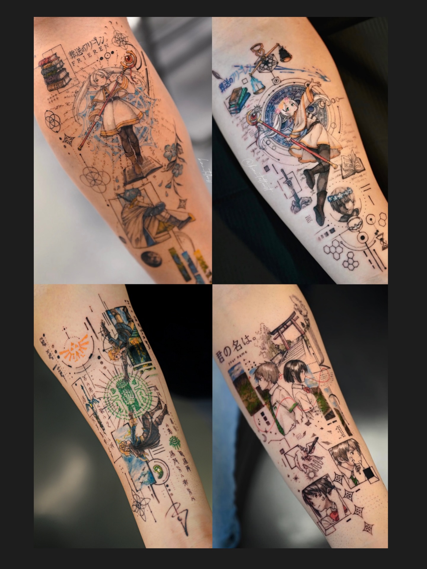 Tattoo by @kimi_tattooist — anime, dotwork