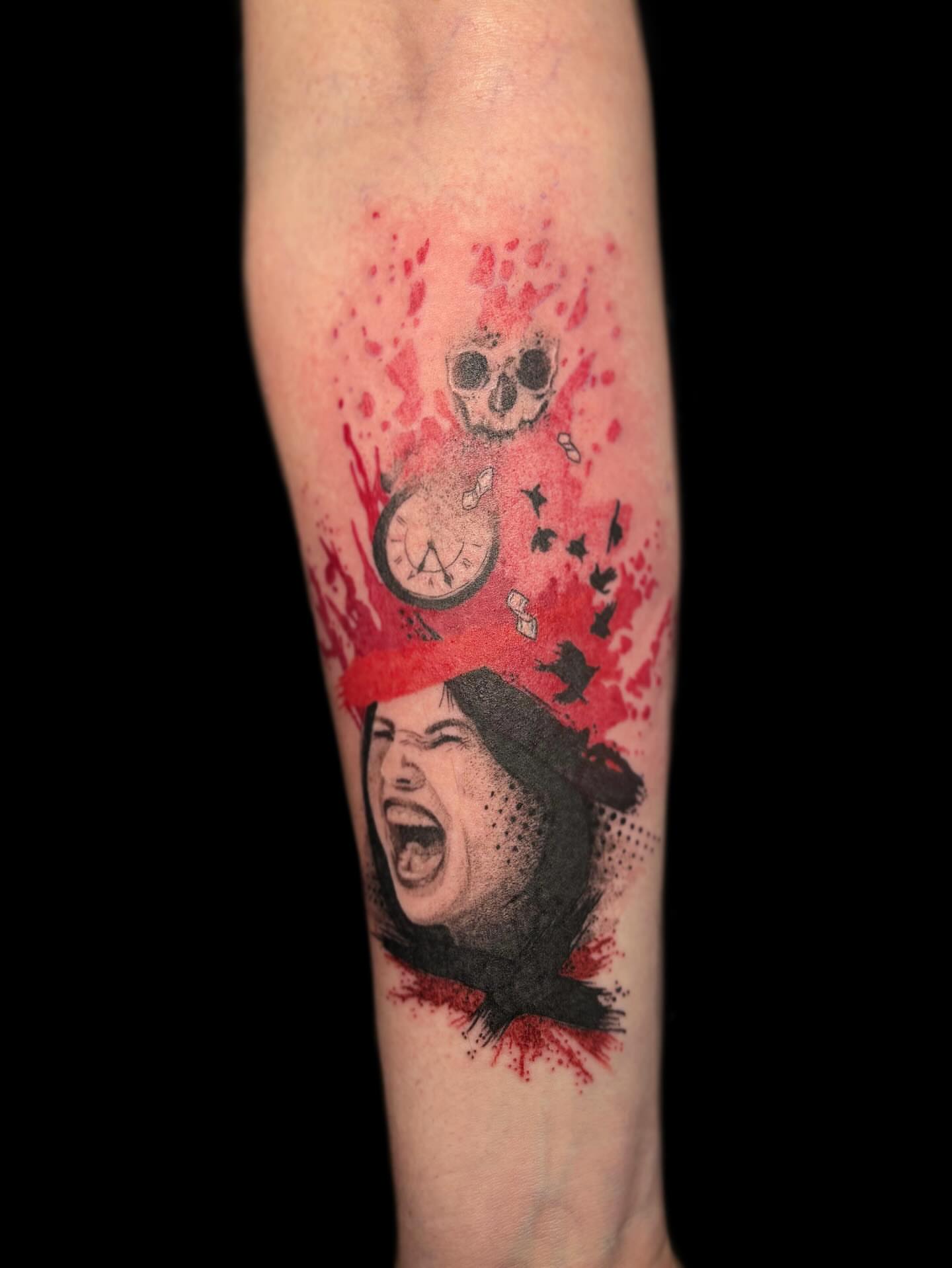 Angry man dotwork tattoo on the forearm by Ashtyn ☾