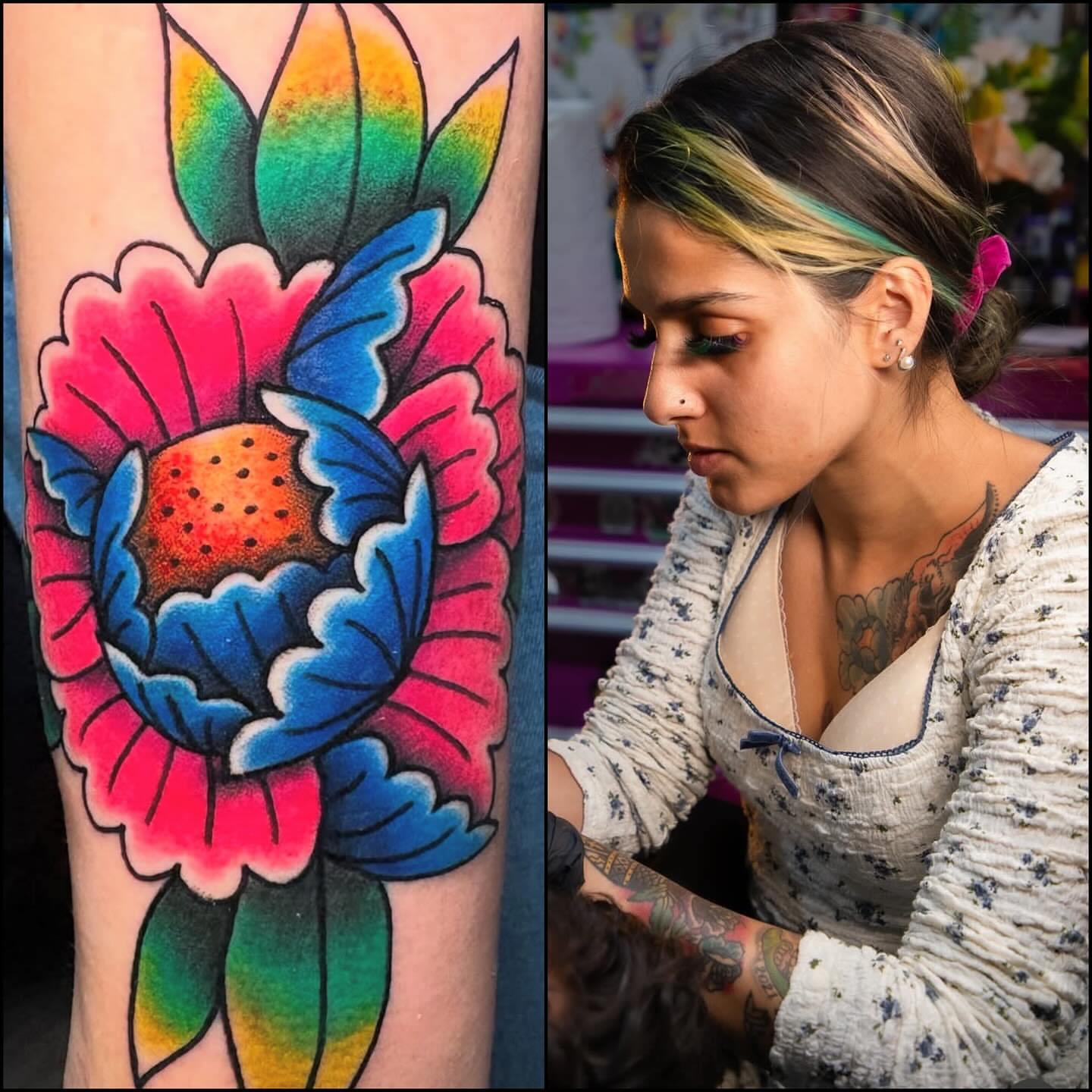 Flower American traditional tattoo on the forearm by Morgan Jones
