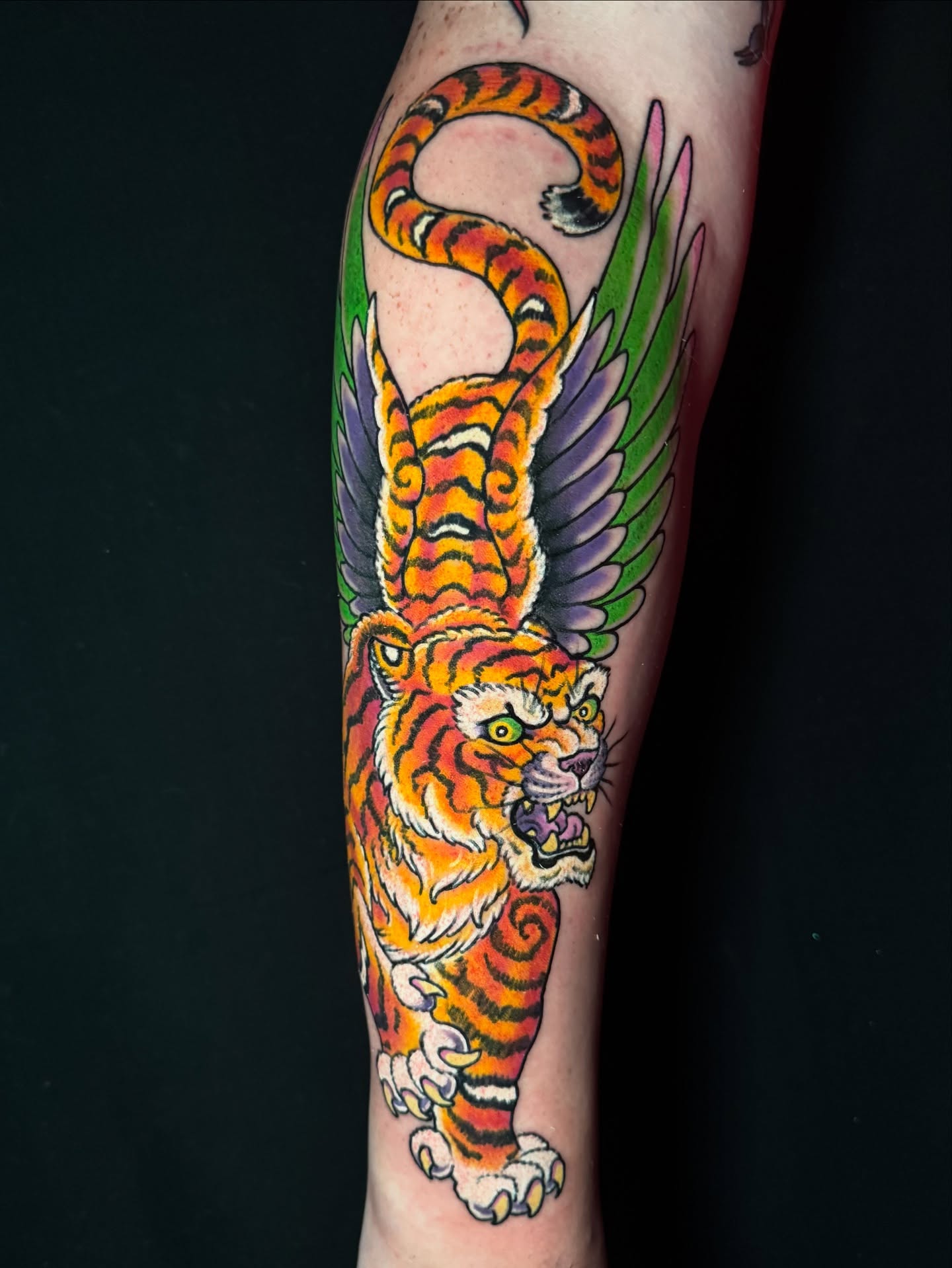 Tiger japanese irezumi tattoo on the forearm by Leif Hansen