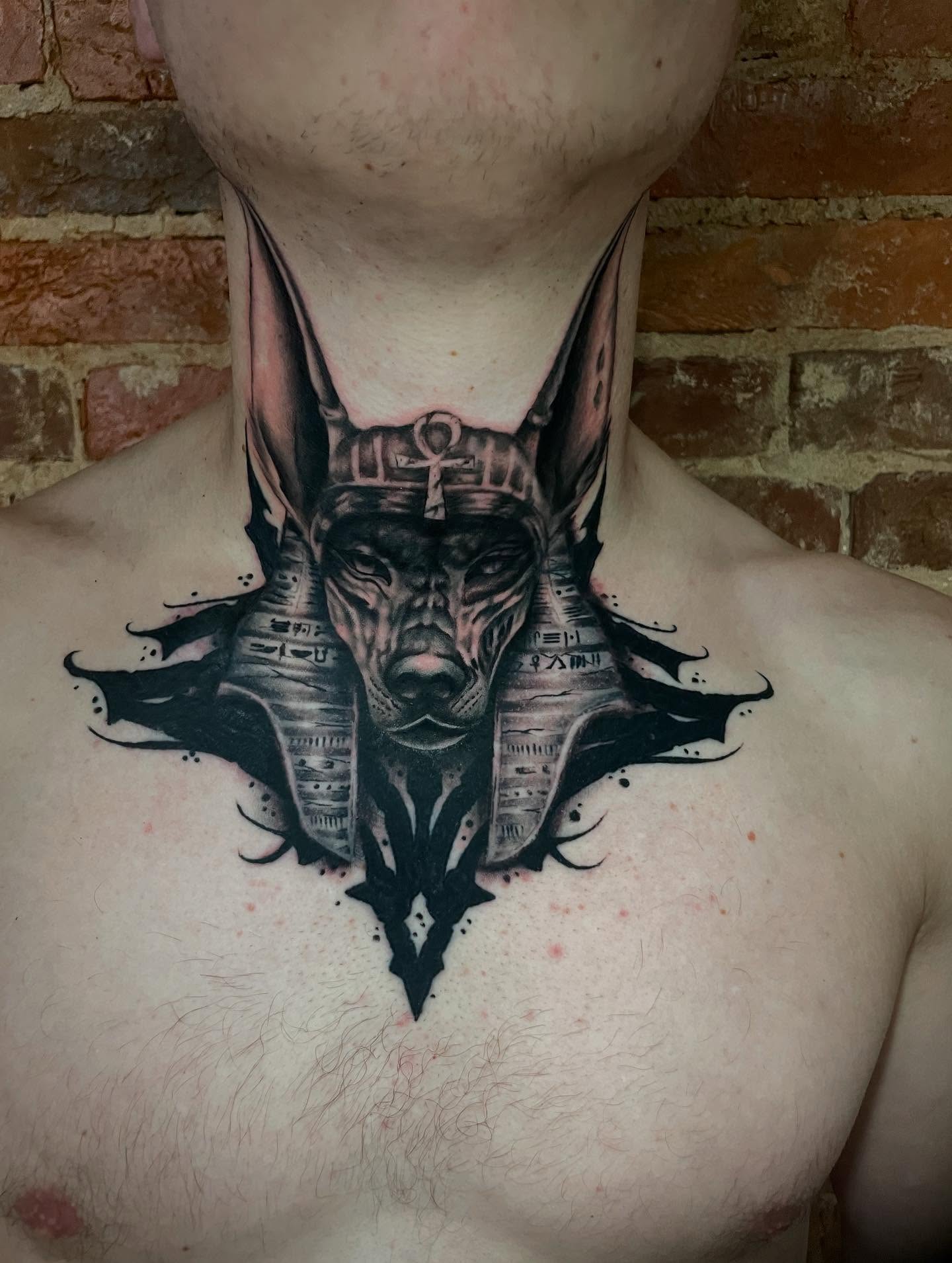 Ancient god realism tattoo on the chest by Auzzy the Ink Pirate, Mansfield, Ohio