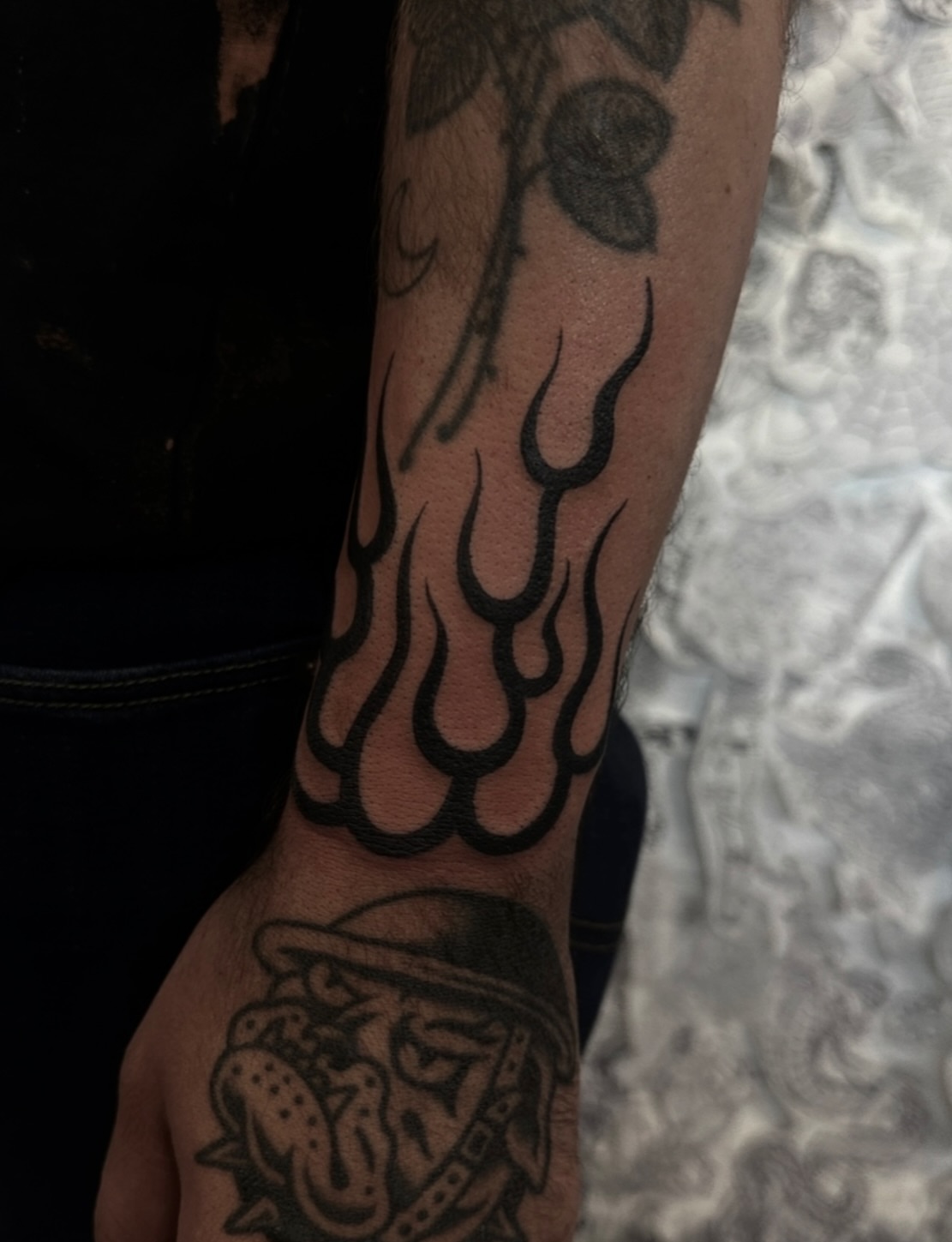 Flames black and grey tattoo on the forearm by ππ¦π βπ¬π²π«π±π°