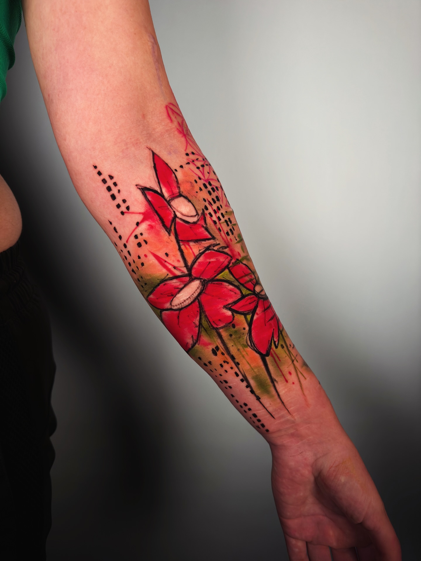 Flowers dotwork tattoo on the forearm by Georgios Papadopoulos Tattoo Artist Los