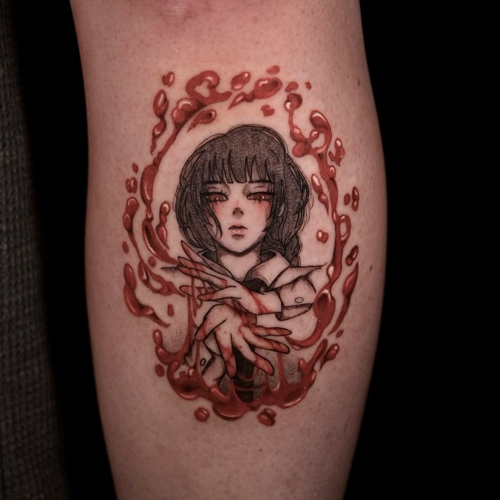 Tattoo by @misaxinks — anime, dotwork