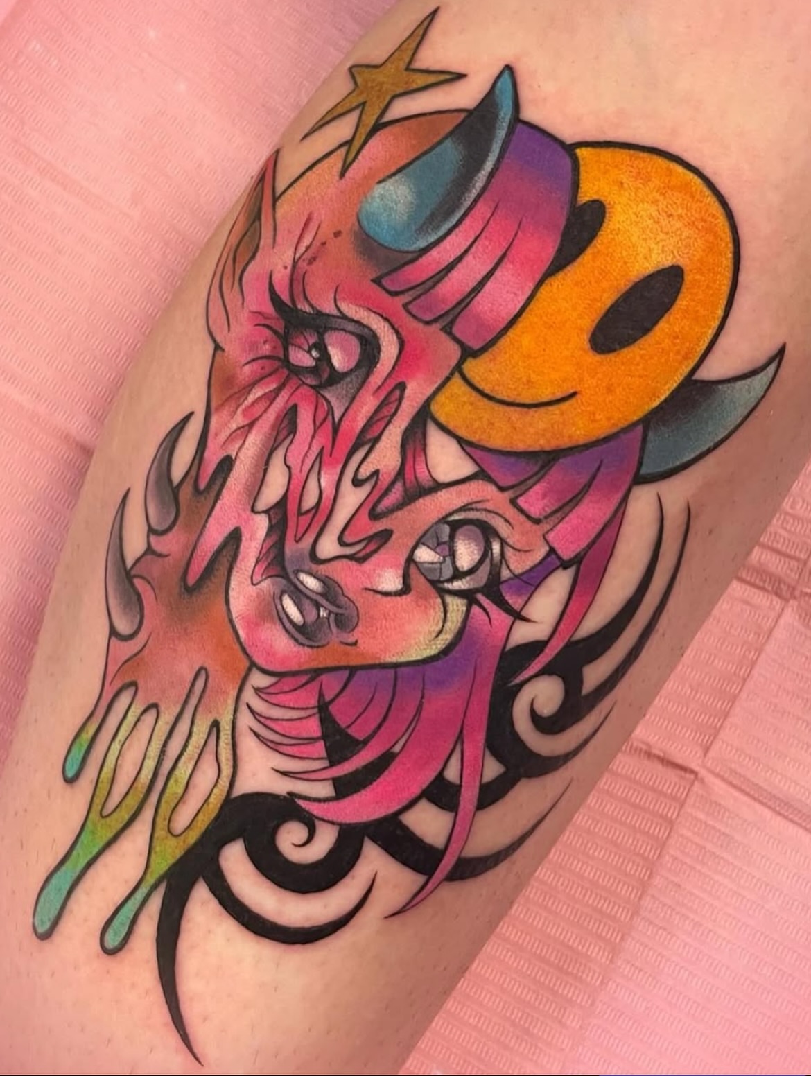 Bull head American traditional tattoo on the forearm by ☆ Sammy ☆