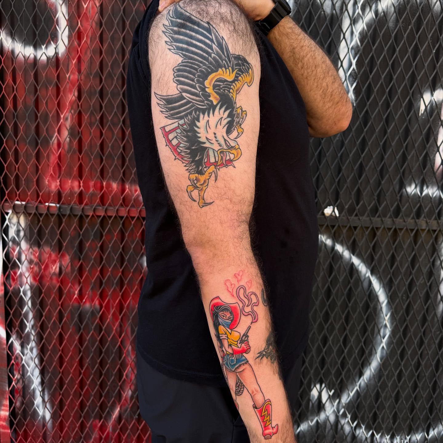 Eagle American traditional tattoo on the forearm by 𝕯𝖗𝖆𝕶𝖊㋛