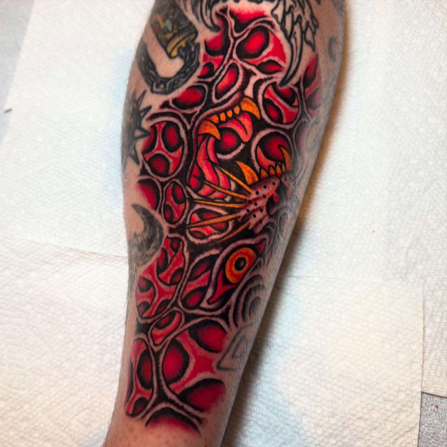 Abstract pattern dotwork tattoo on the forearm by Julia Louise
