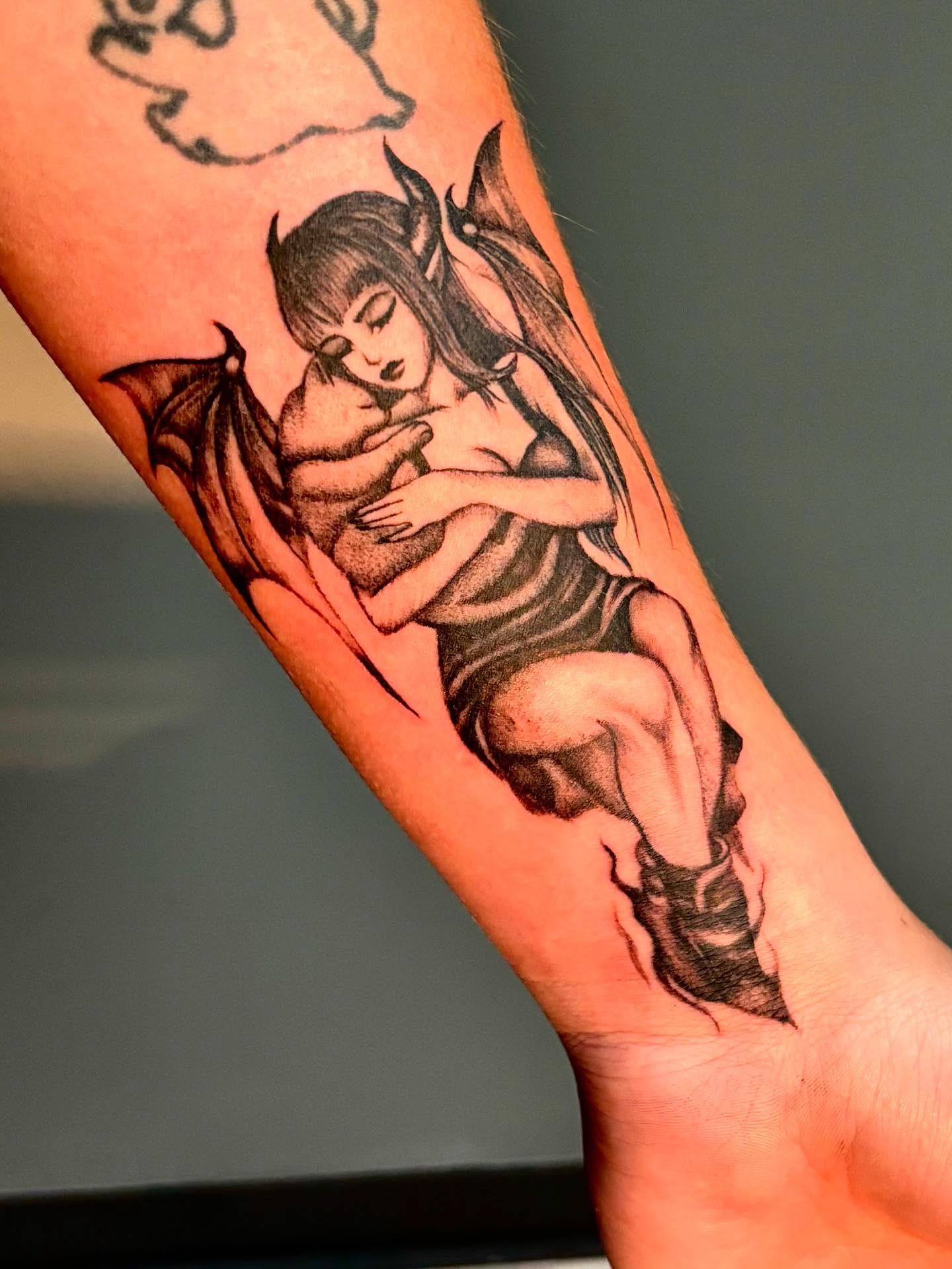 Angelic figure realism tattoo on the forearm by ππππππ