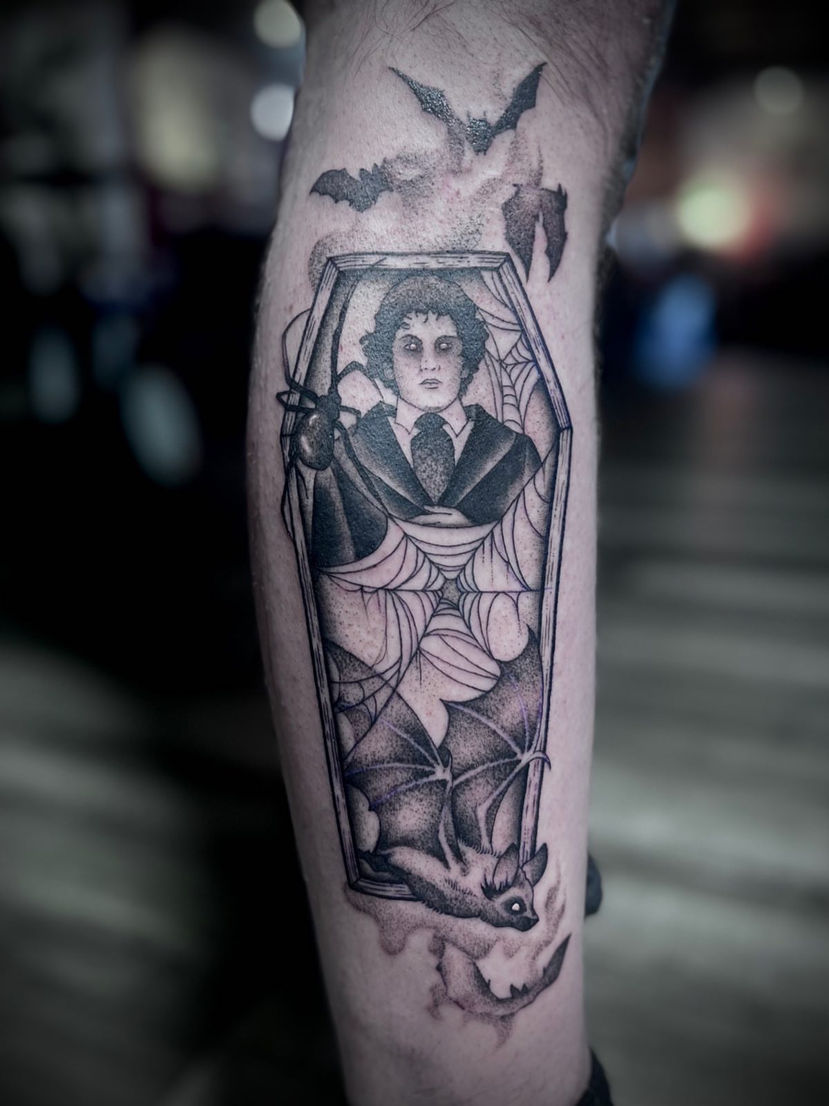 Tattoo by @rosie_coyote — black_and_grey, dark_realism