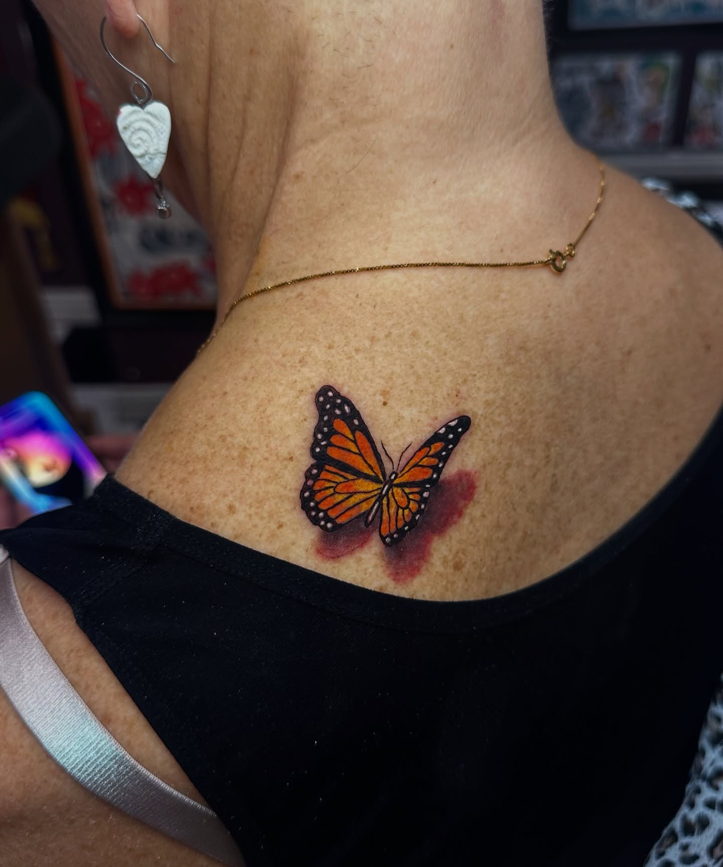 Monarch butterfly realism tattoo on the shoulder by Matthew, Georgetown, Texas