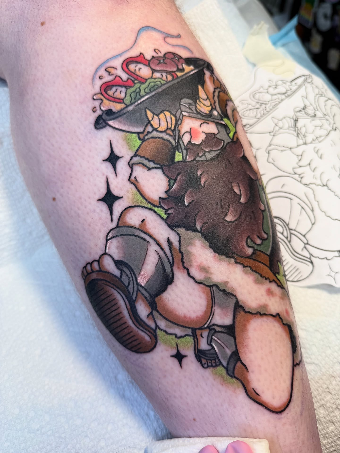 Bear with bowl American traditional tattoo on the forearm by vic