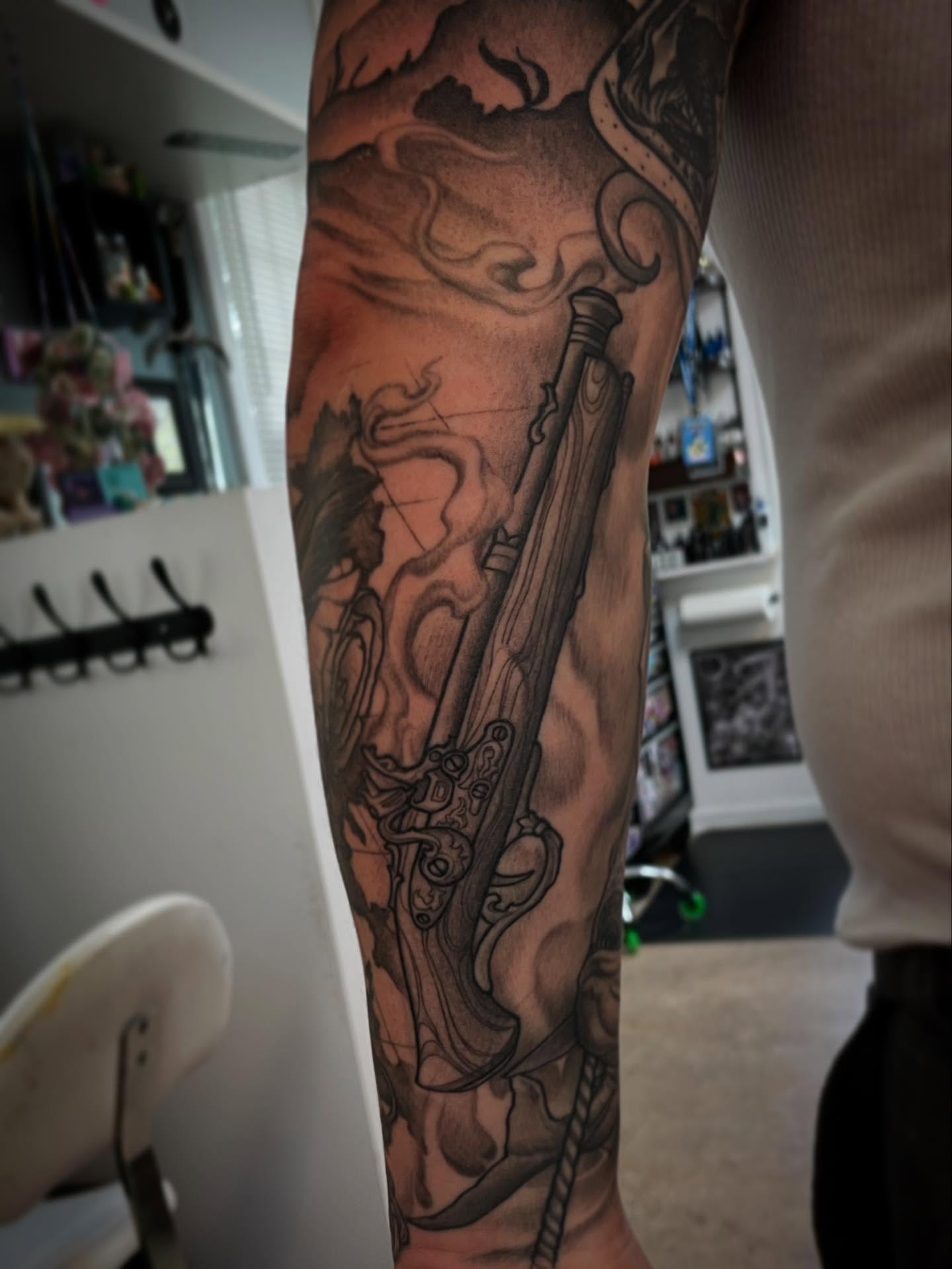 Tattoo by @wizardspits — black_and_grey