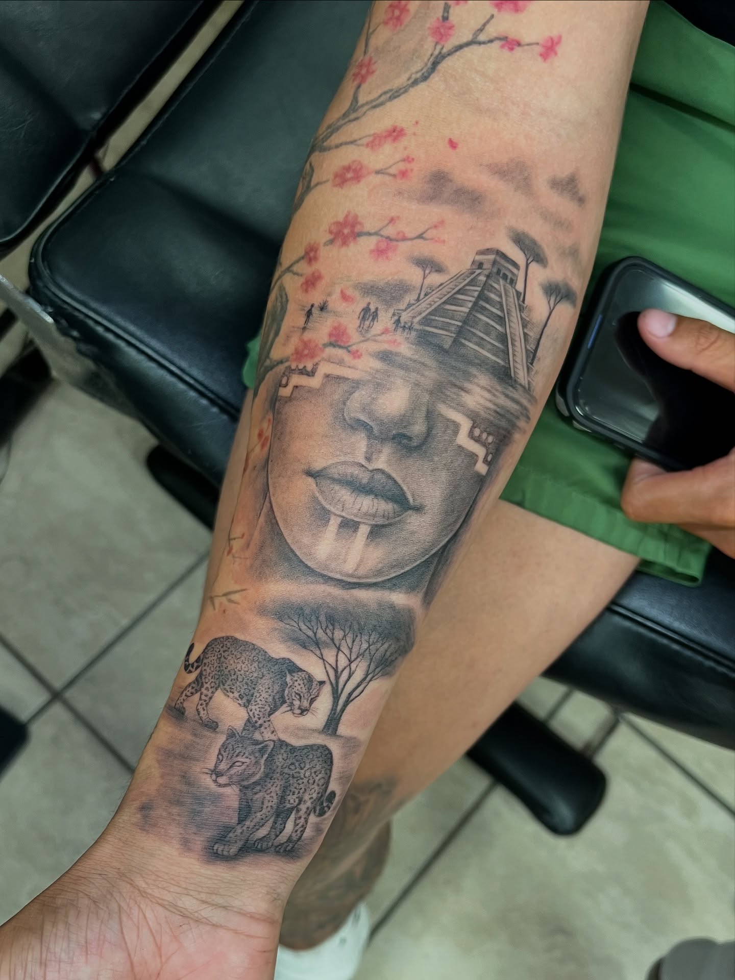 Mask with jaguars realism tattoo on the forearm by tatman cris 🥀 dfw tattoo artist