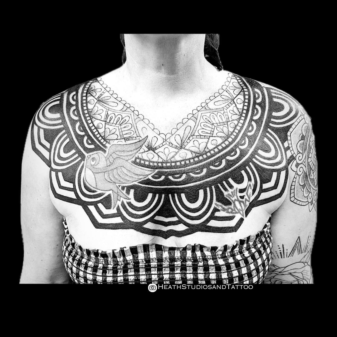 Tattoo by @heathstudiosandtattoo — black_and_grey, geometric
