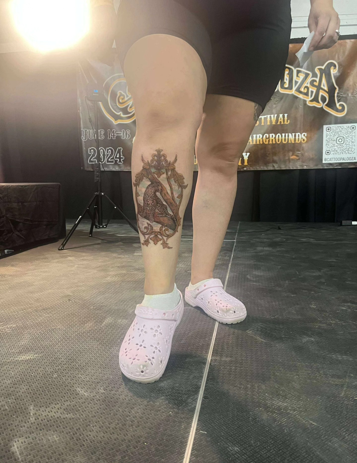 Woman American traditional tattoo on the leg by Hope Powell, Vancouver, Washington