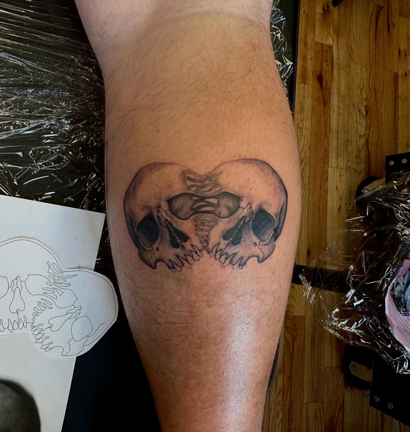 Skull black and grey tattoo on the forearm by Marie Novotny, Lakewood, Ohio