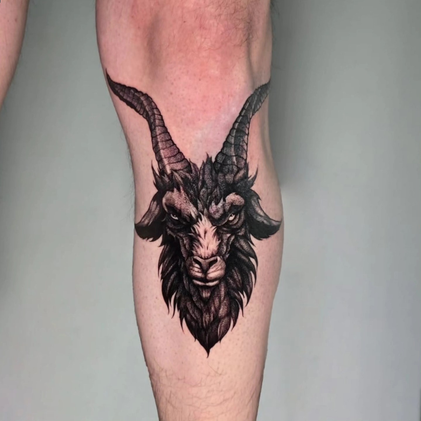 Goat head realism tattoo on the forearm by Ceso732