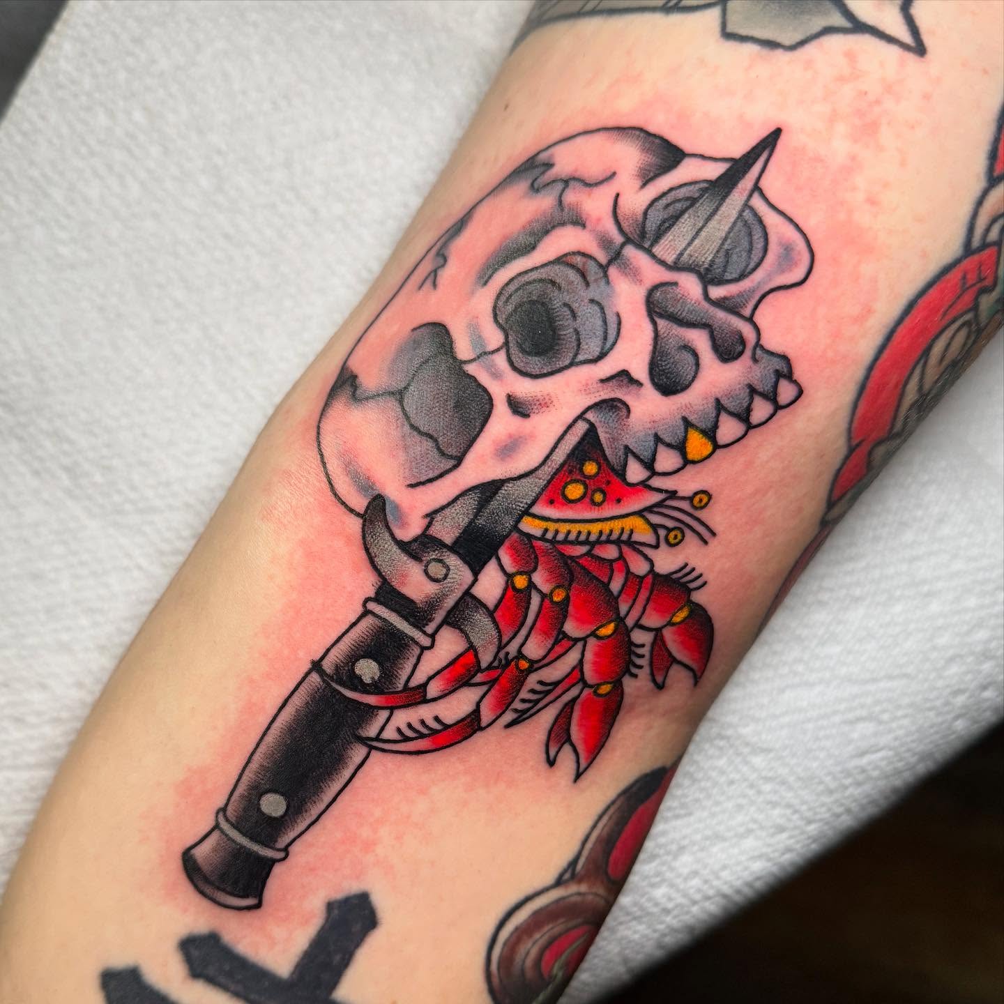 Tattoo by @trashcattattoos — american_traditional, trash_polka