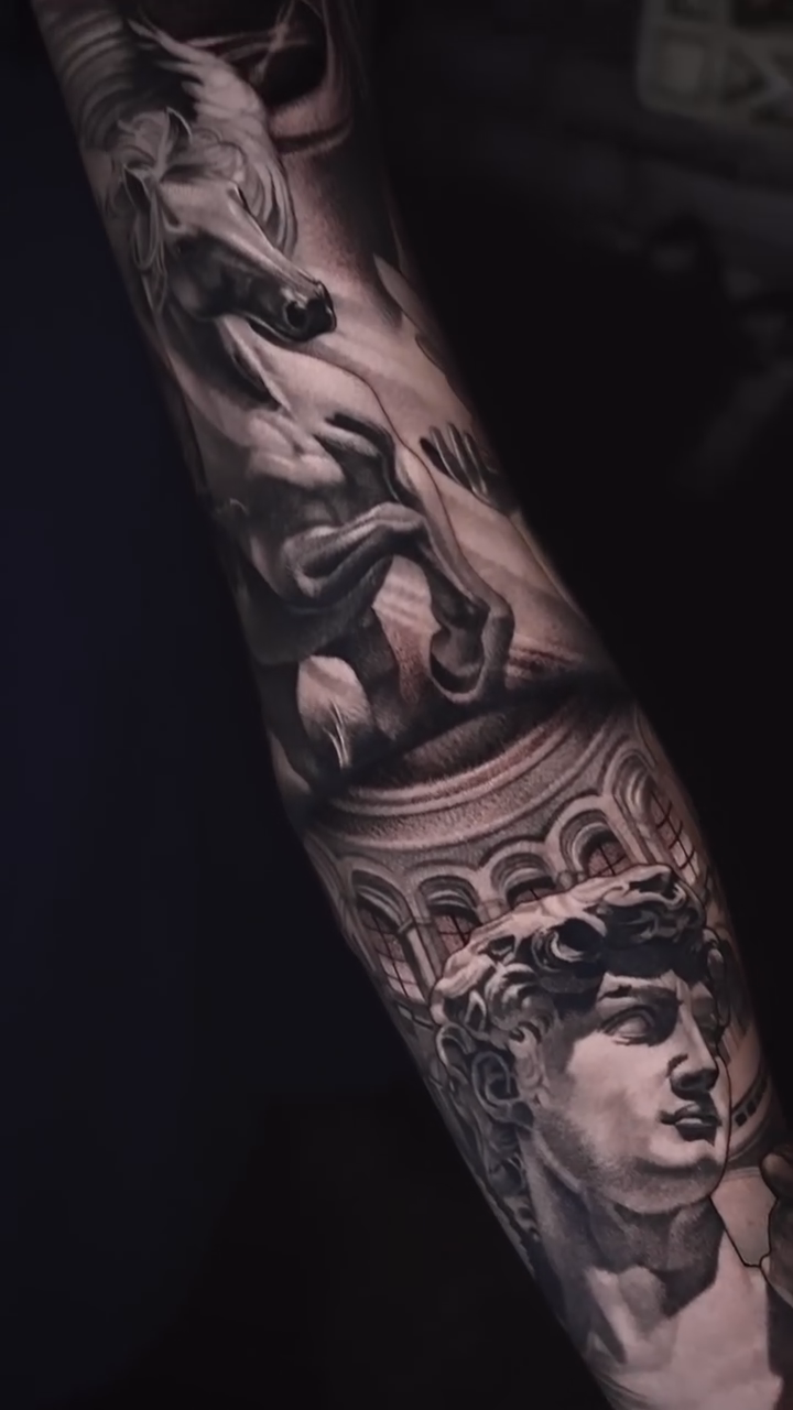 Classical sculpture and architecture realism tattoo by D A N N y L I N