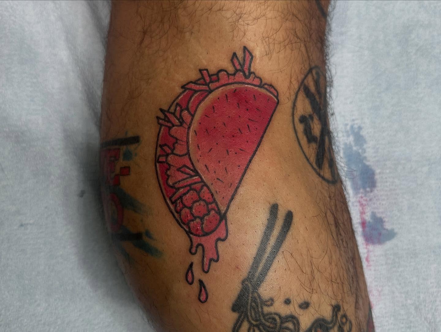 Watermelon slice dotwork tattoo on the forearm by Andrea Lynne Hastings-Craven Tattoo Artist, Cleveland, Ohio