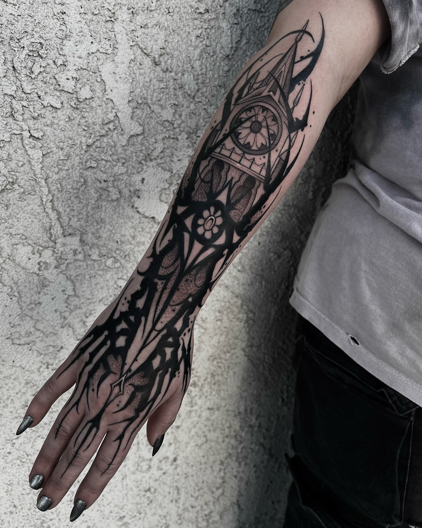 Geometric structure dotwork tattoo on the forearm by Las Vegas Tattoo Artist