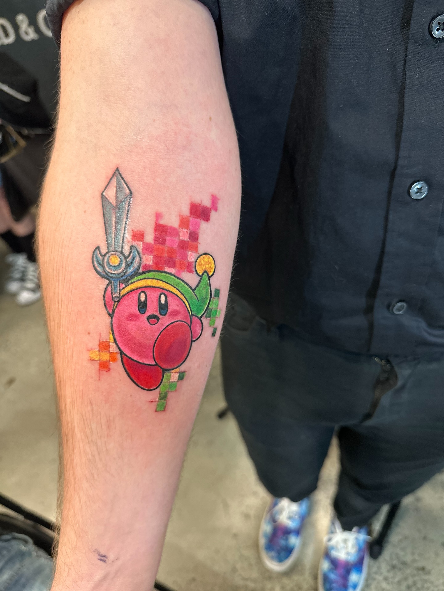Kirby new school tattoo on the forearm by Joe 💭👁