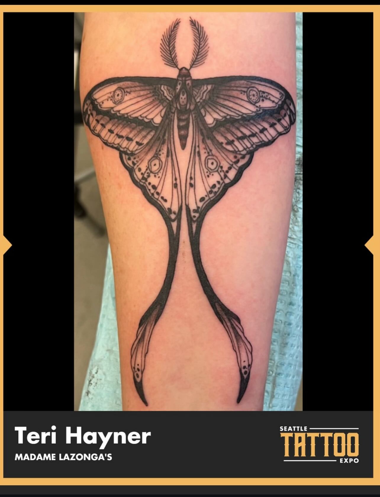 Moth black and grey tattoo on the forearm by Vyvyn Lazonga