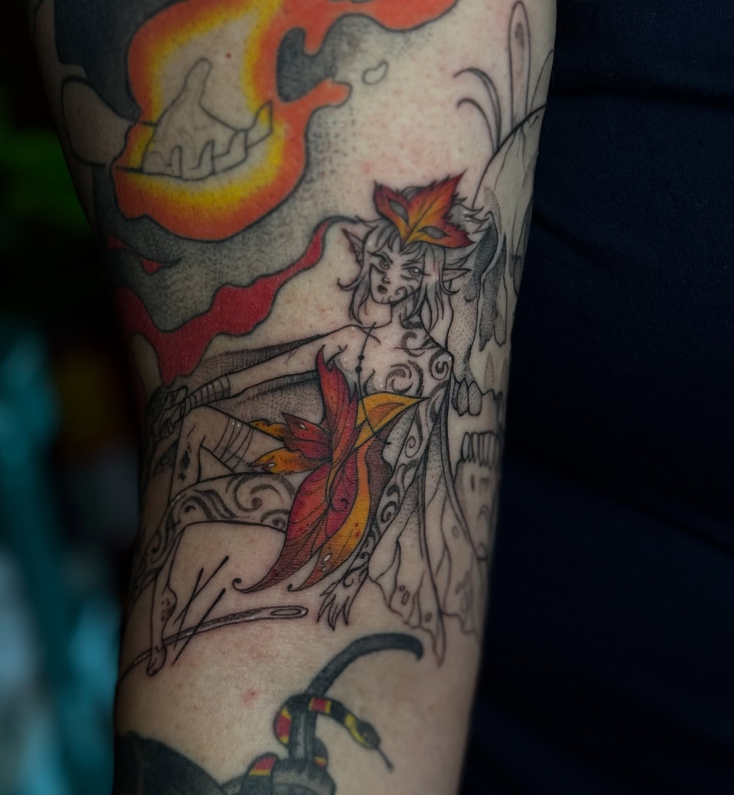 Mythical creature dotwork tattoo on the forearm by Jynx