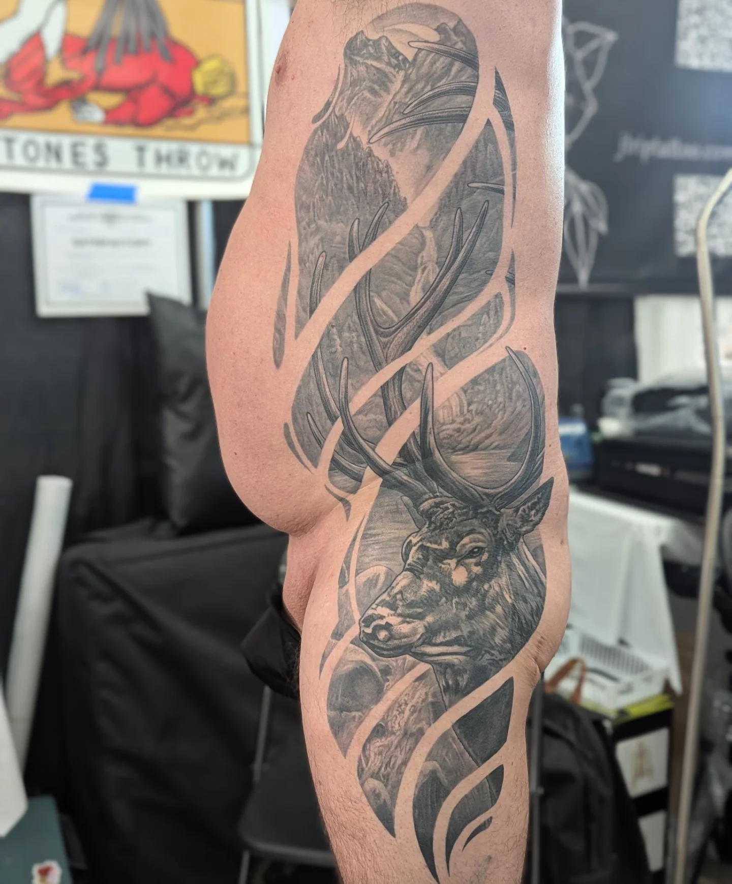Stag head realism tattoo on the forearm by Jay Trip