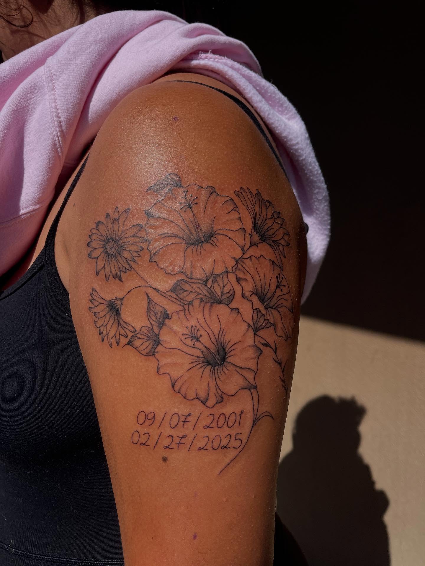 Flowers black and grey tattoo on the shoulder by J❄️, Portland, Oregon