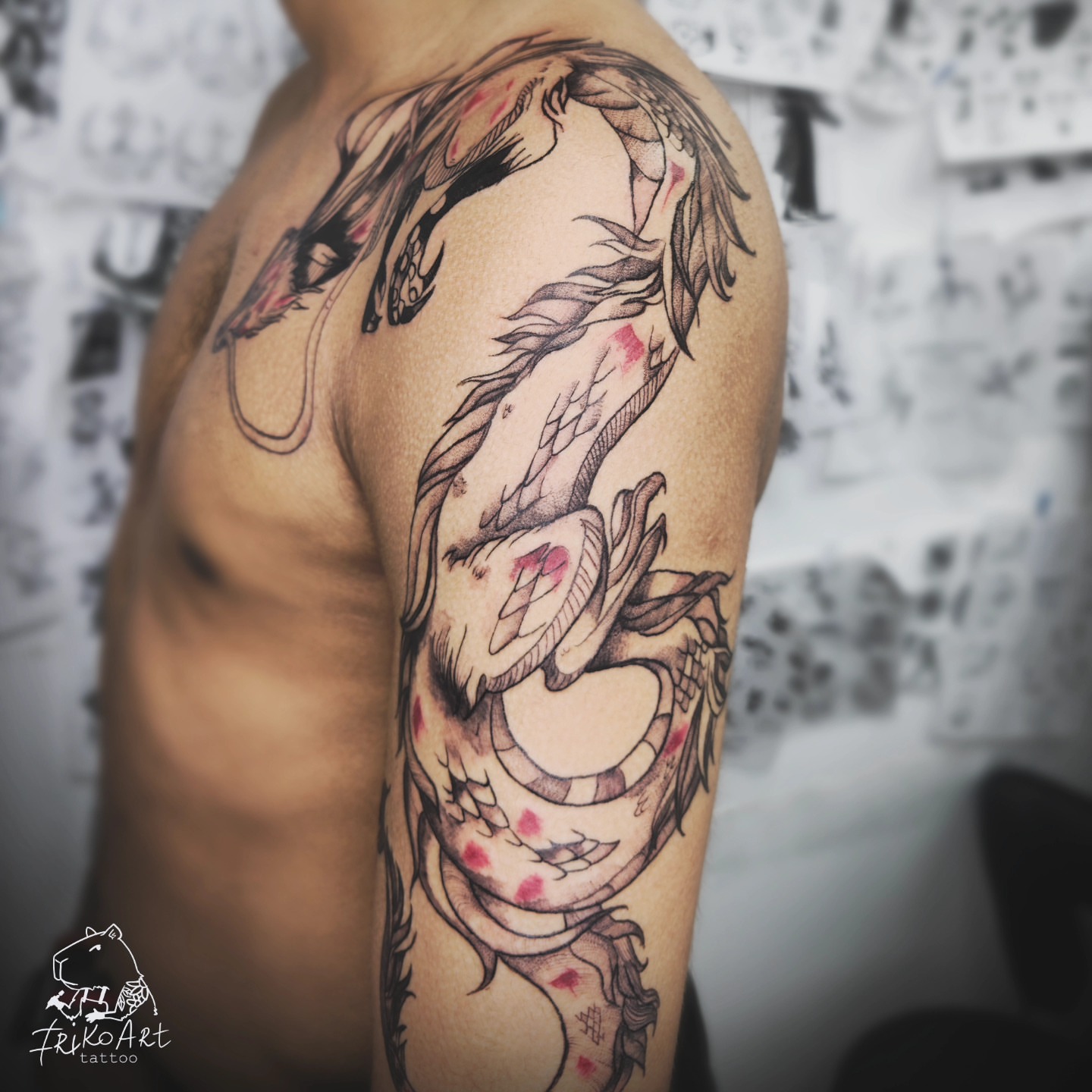 Tattoo by @irikoart_tattoo — japanese_irezumi, dotwork
