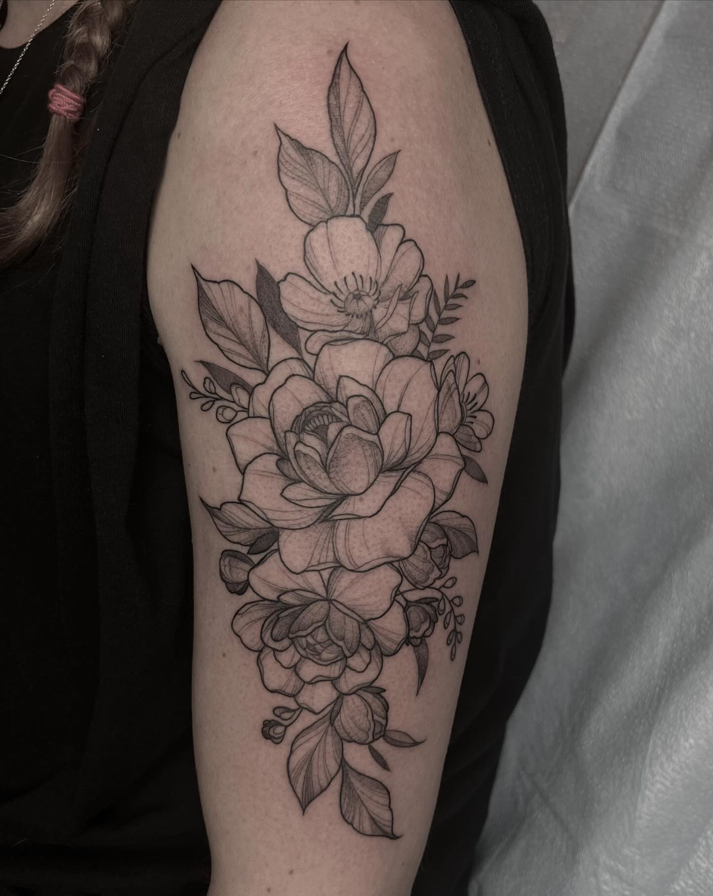 Floral bouquet realism tattoo on the forearm by ༒ boniandi༒