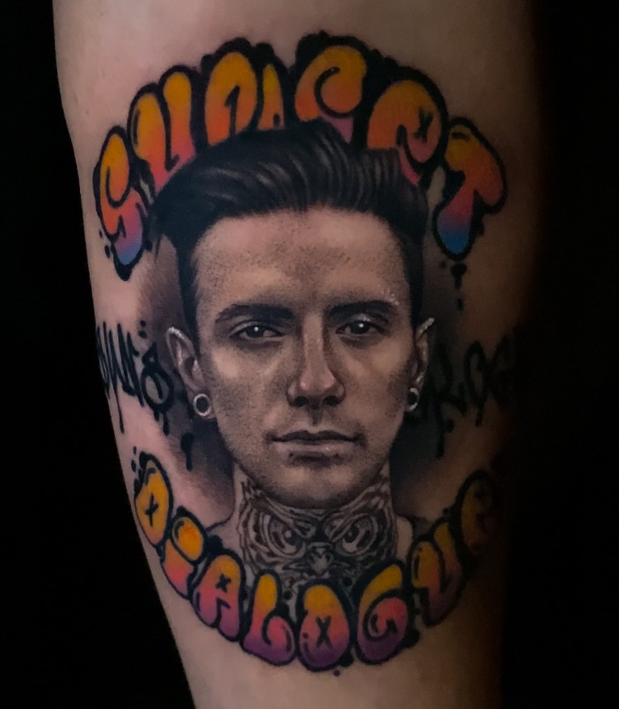 Portrait realism tattoo on the forearm by Delaney