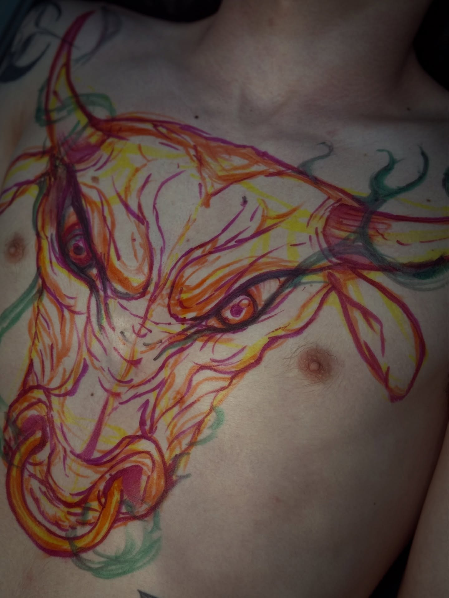 Horse head new school tattoo on the chest by 𝙹𝙰𝚉𝚉 𝙲𝙷𝙰𝙾