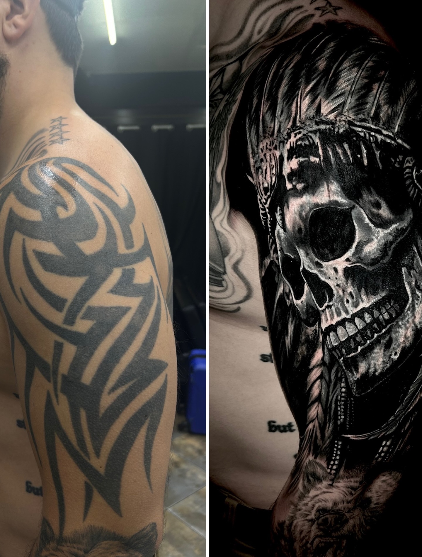 Tribal pattern tribal tattoo on the upper arm by Ernesto canua, Houston, Texas