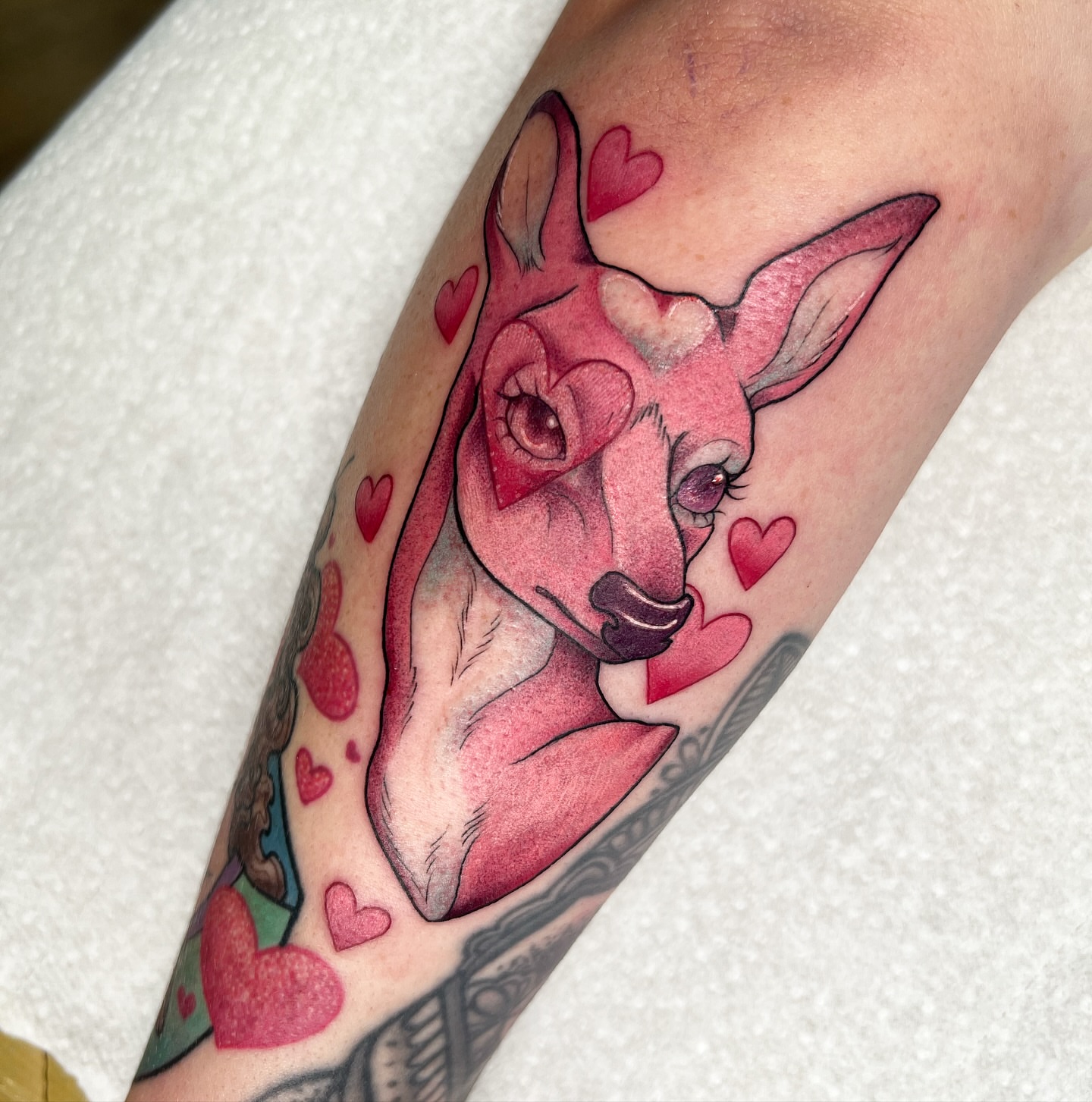 Deer realism tattoo on the forearm by Maia Papaya Tattoos 🐝 Olympia Tattoo Artist