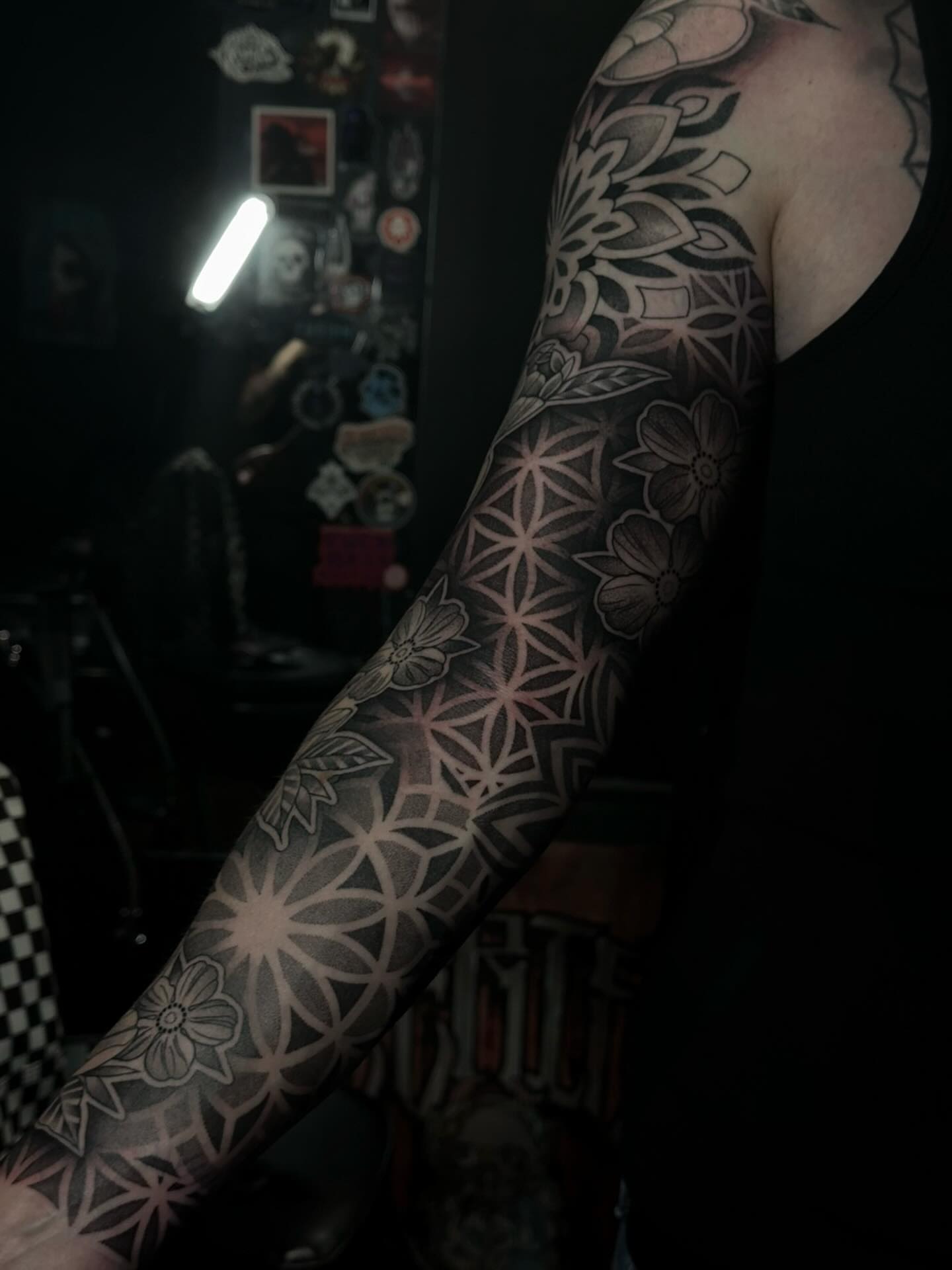 Geometric floral pattern geometric tattoo on the forearm by Jesse (Dreadzilla)