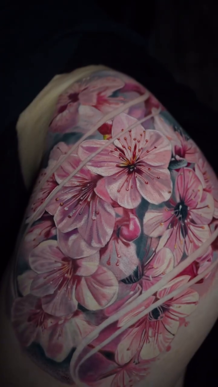 Cherry blossoms realism tattoo by Sophia Cinotti, Washington, District of Columbia