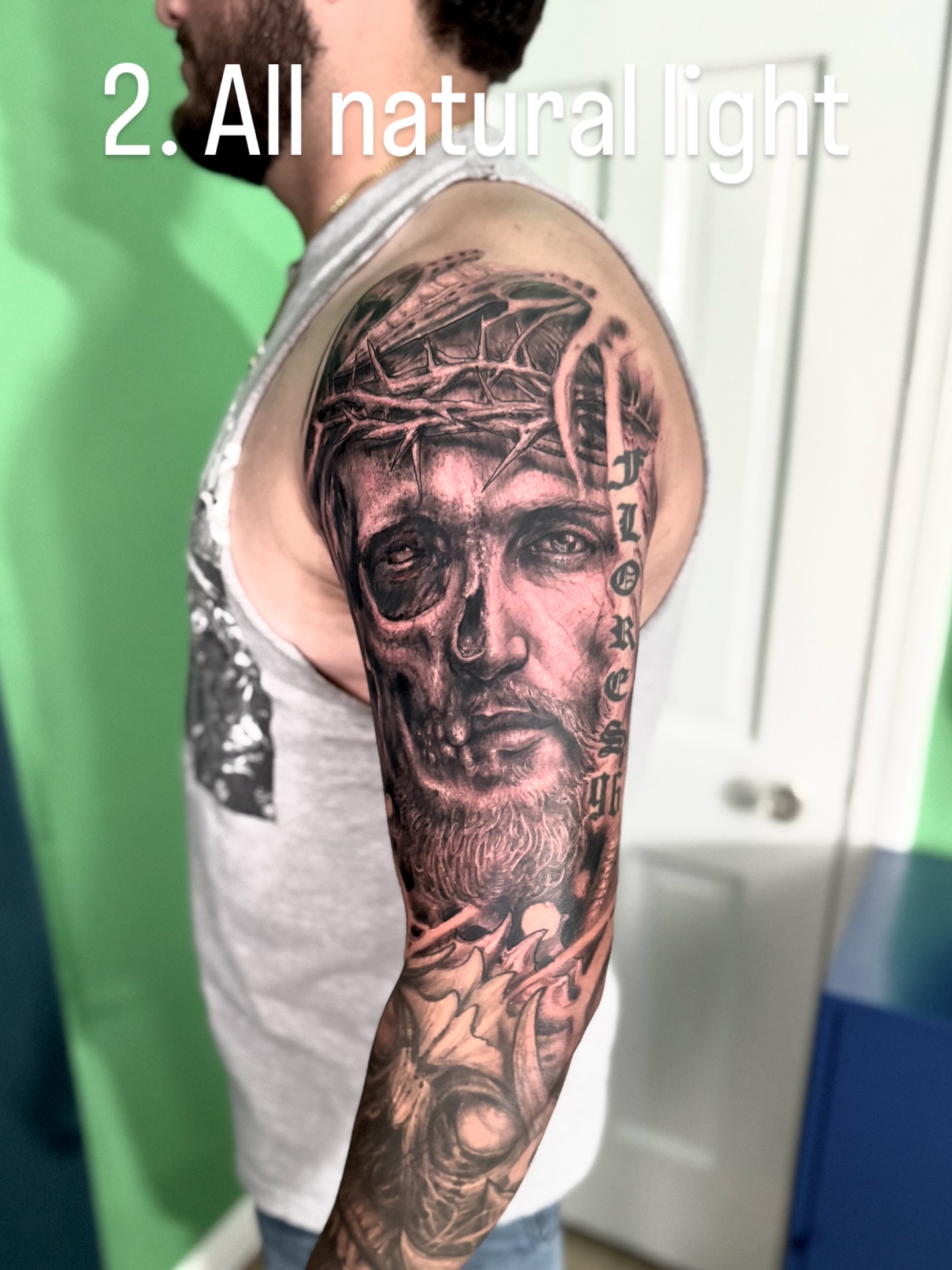 Religious figure realism tattoo on the forearm by Justin (iam3) Leifeste