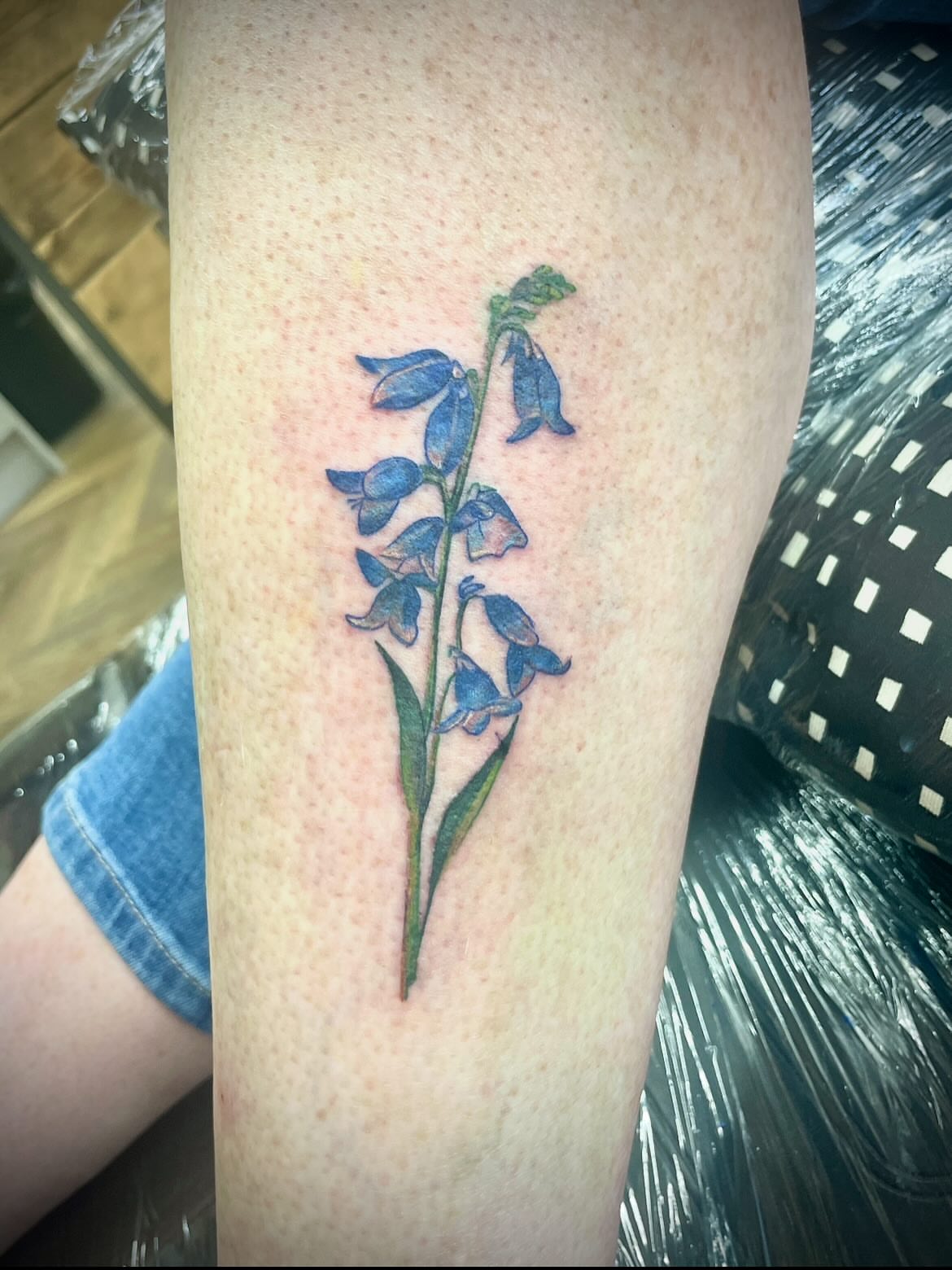 Bluebell flowers realism tattoo on the forearm by Grace derby tattooist, Derby