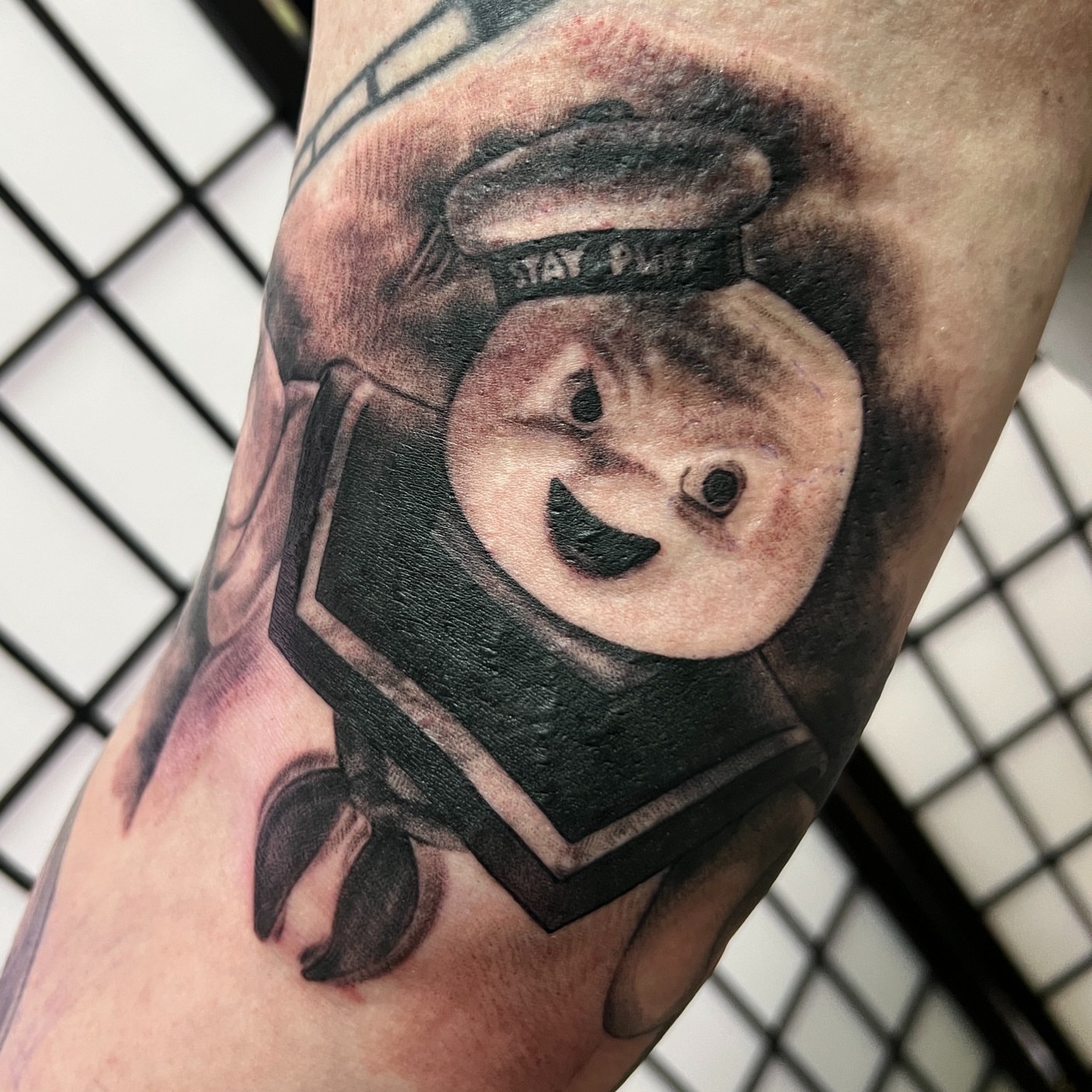 Ghost black and grey tattoo on the forearm by Dustin Quillen Tattoo Artist, Campbellsville, Kentucky
