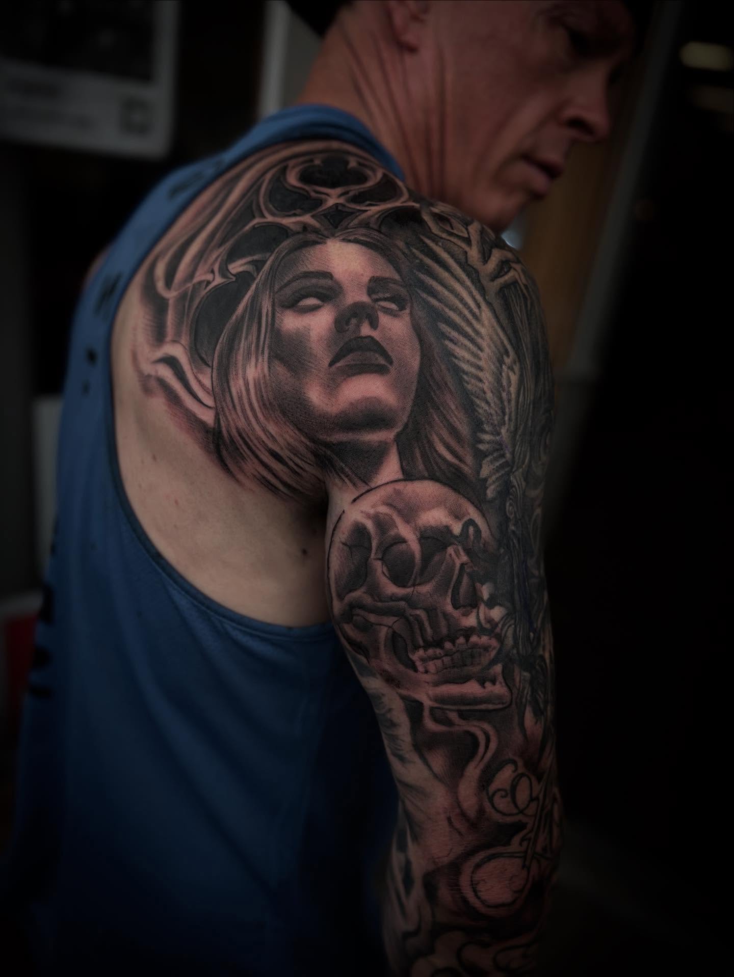Tattoo by @sincerelyyourzstudios — realism, dark_realism