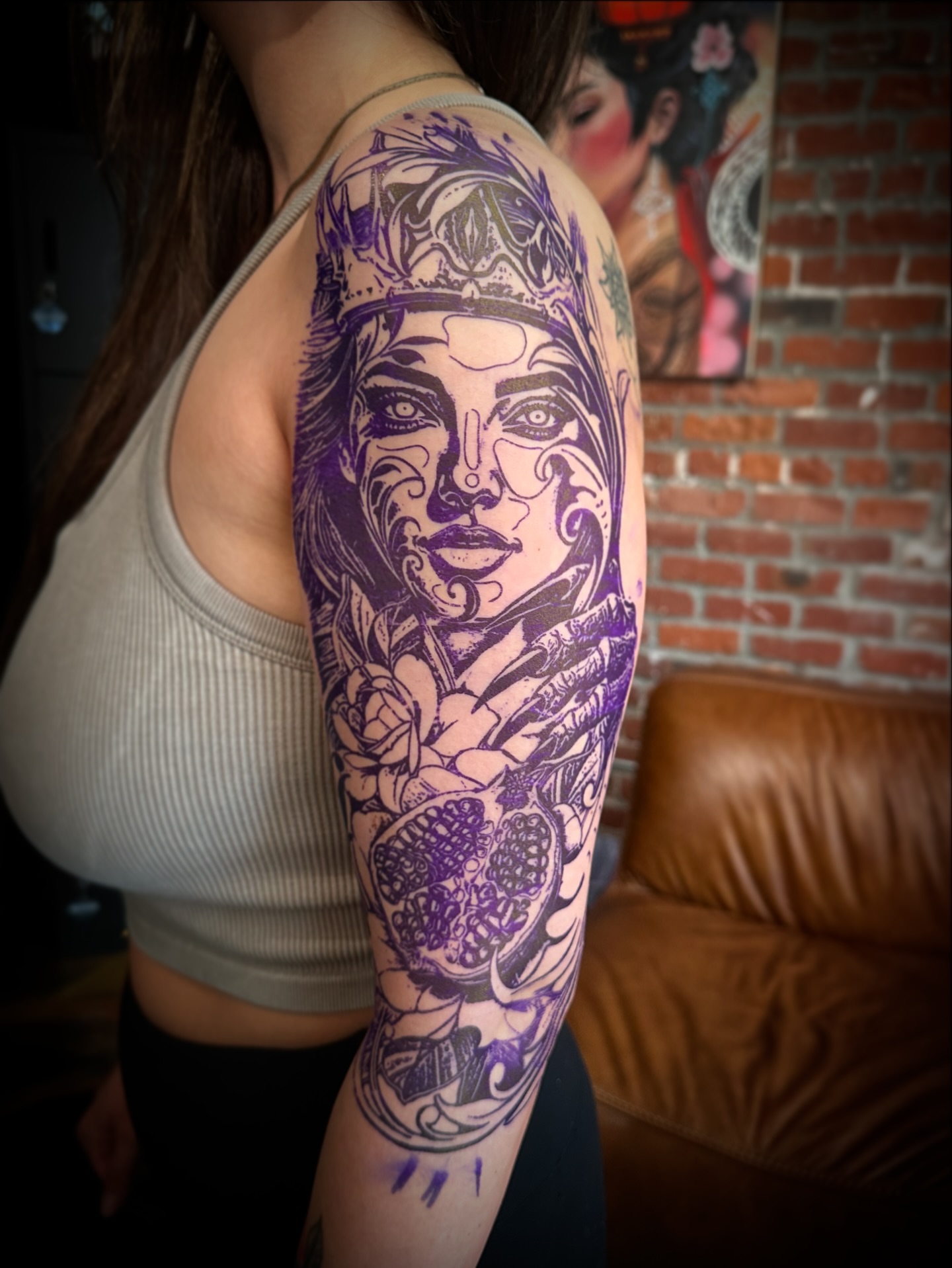Woman with crown American traditional tattoo on the forearm by Nick Stratt