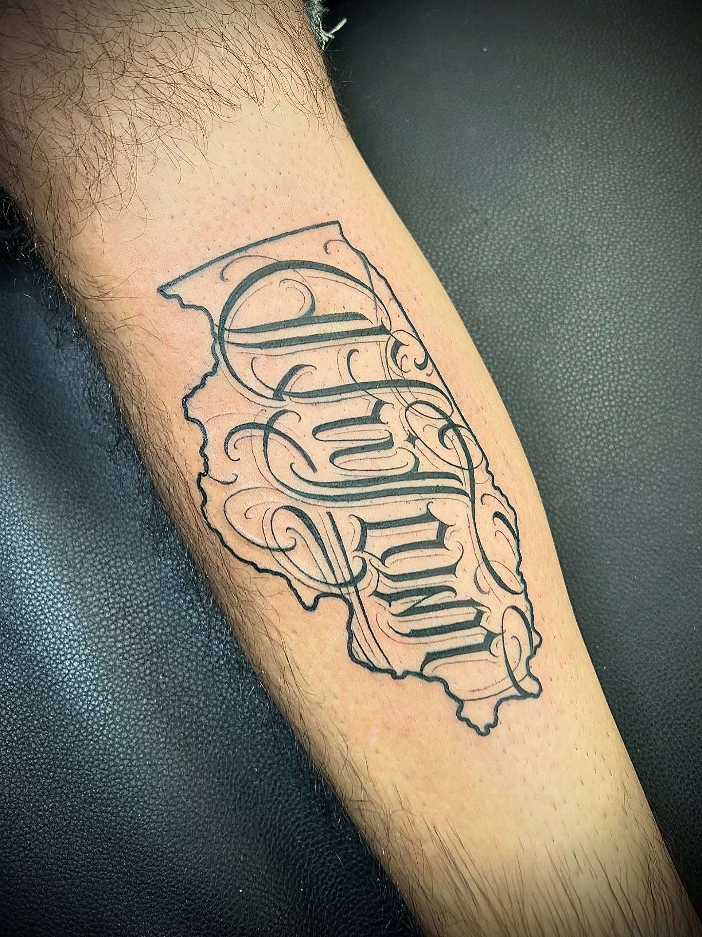 Illuminated lettering lettering script tattoo on the forearm by $krypt